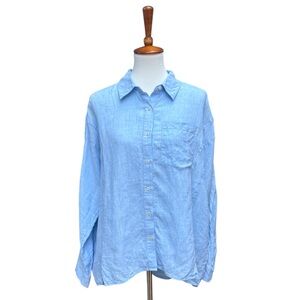 Vineyard Vines Women’s 14 Weekend Linen Shirt, Blue Button Down Long Sleeve Top